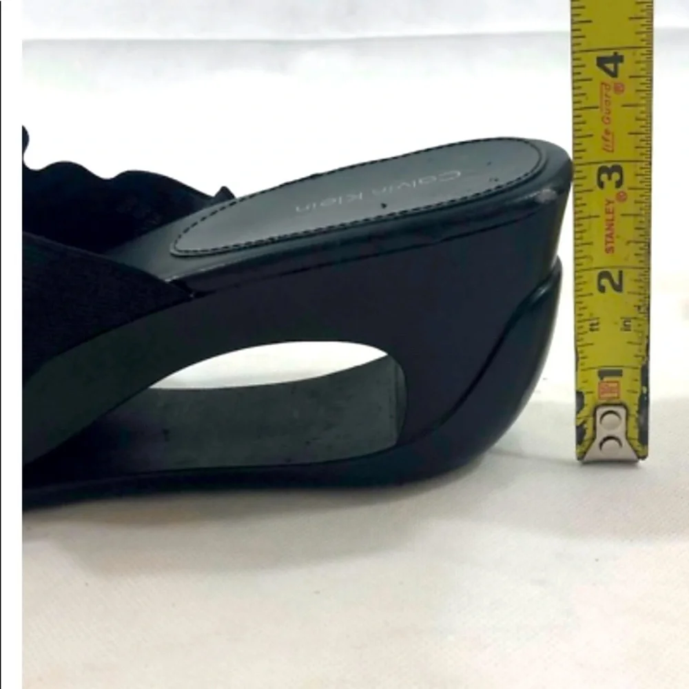 Calvin Klein Ying Wedge Platform Sandals 8 Black Summer Heels Slip On